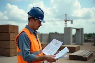 Chef de chantier analysant les indices BT01 et l'inflation des coûts de matériaux sur un site de construction