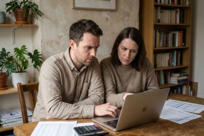 Jeune couple en réunion de travail à la maison