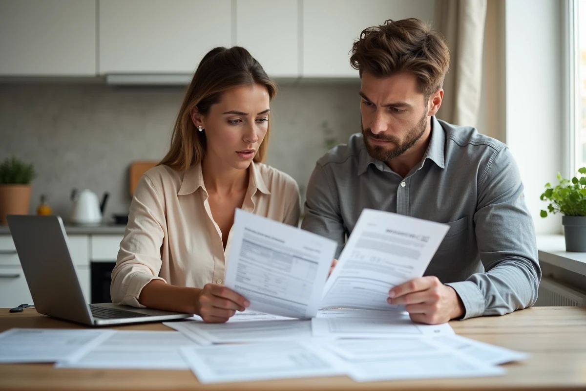 Couple de propriétaires étudiant les implications fiscales d'une vente immobilière à domicile