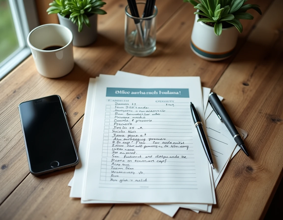 Vue en plongée d'une table avec des documents Gîtes de France et un smartphone pour gérer une proposition Itea