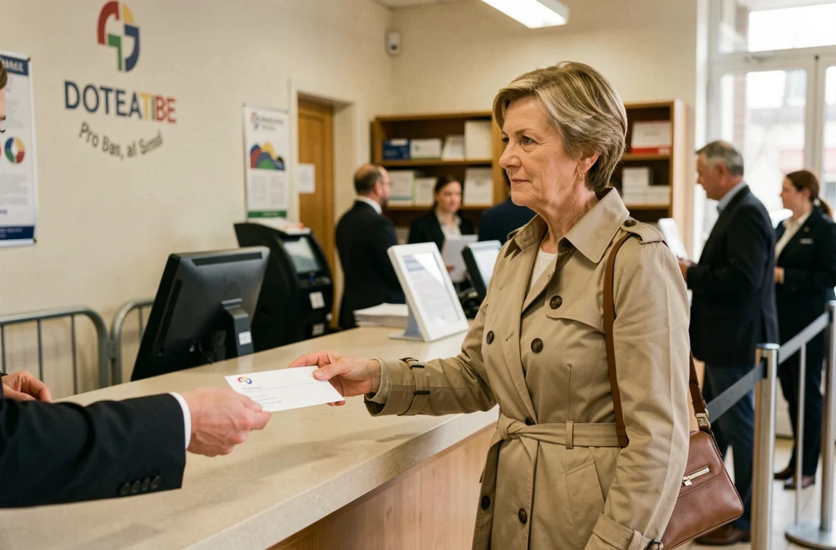 Femme envoyant une lettre recommandée de résiliation d'assurance au bureau de poste