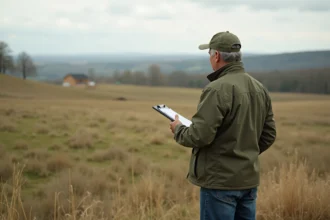 Expert immobilier dans un champ d'oliviers avec GPS