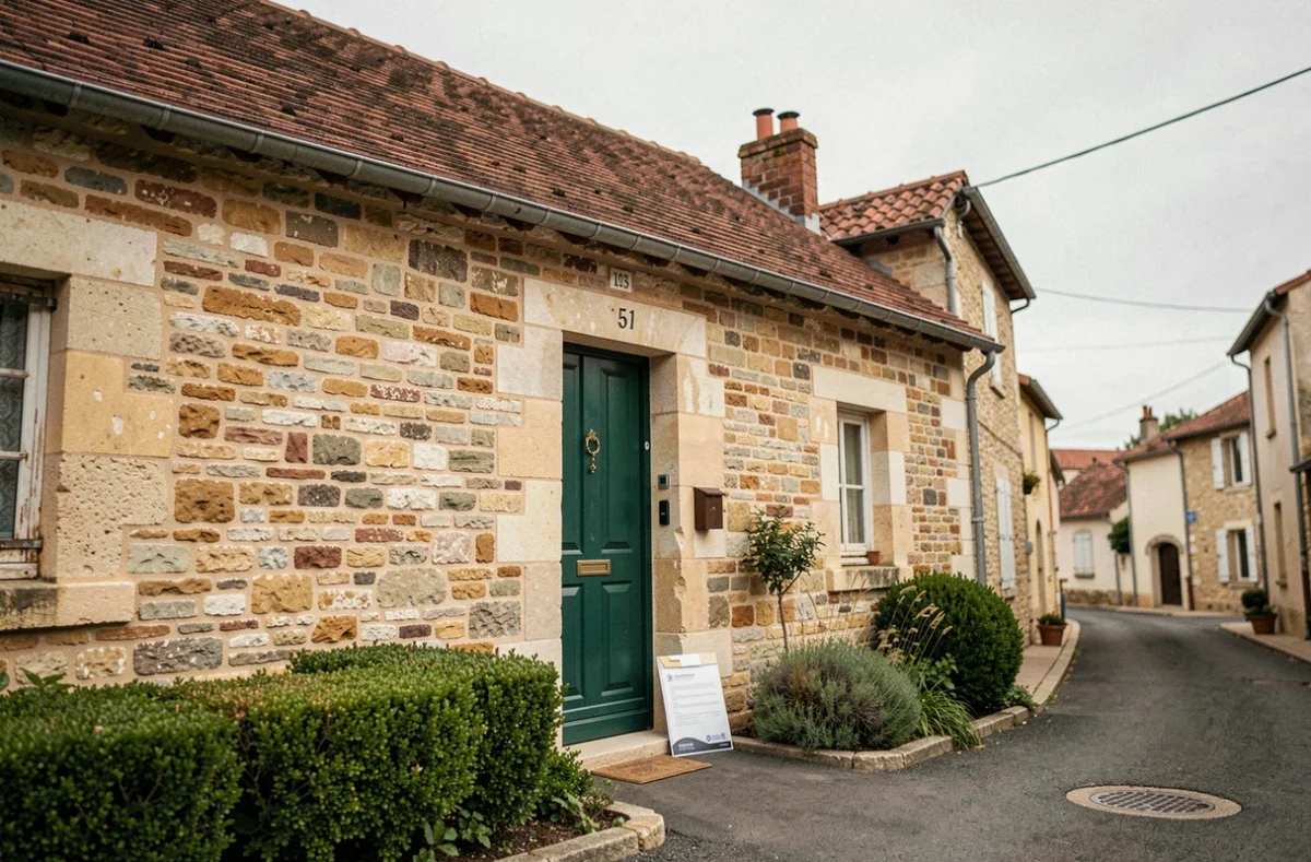 Façade d'une maison française en pierre avec jardin illustrant l'assurance multirisque habitation