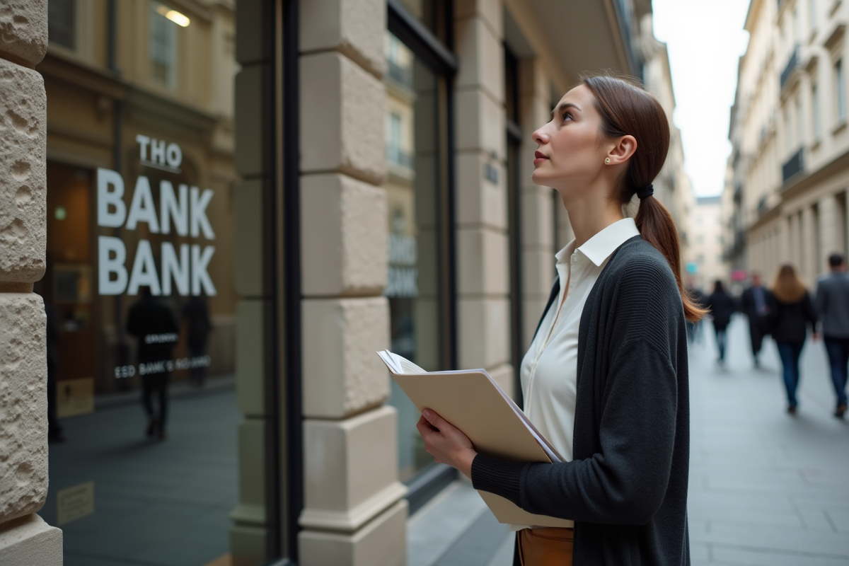 Jeune femme regardant la façade d