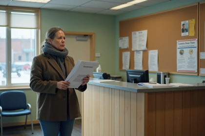 Femme d'âge moyen dans un manteau hiver à la réception