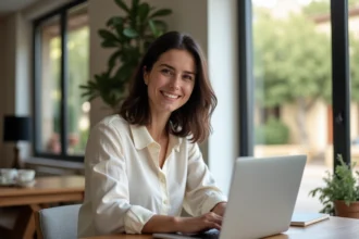 Femme souriante travaillant à la maison à Beziers