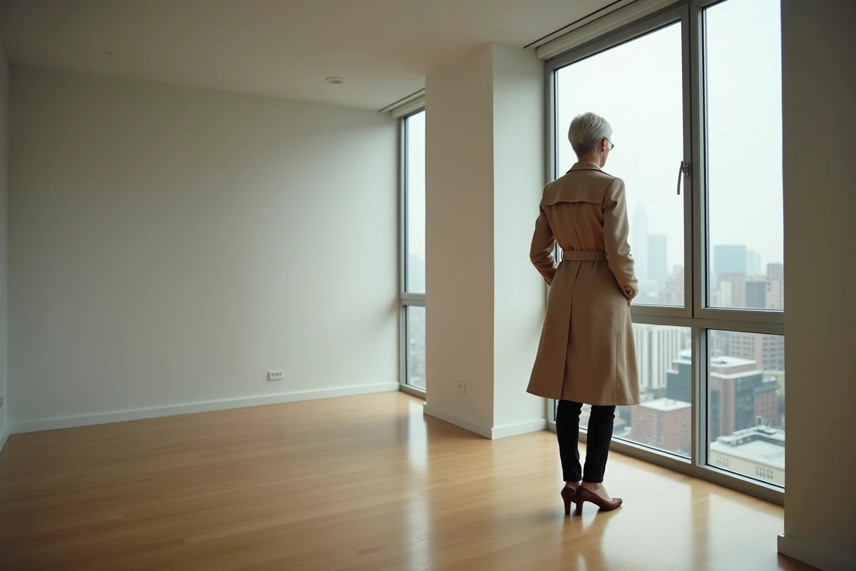 Femme contemplant un appartement vide en ville