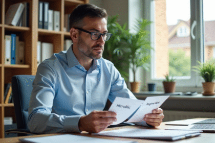 Homme d'âge moyen compare deux dossiers de gestion