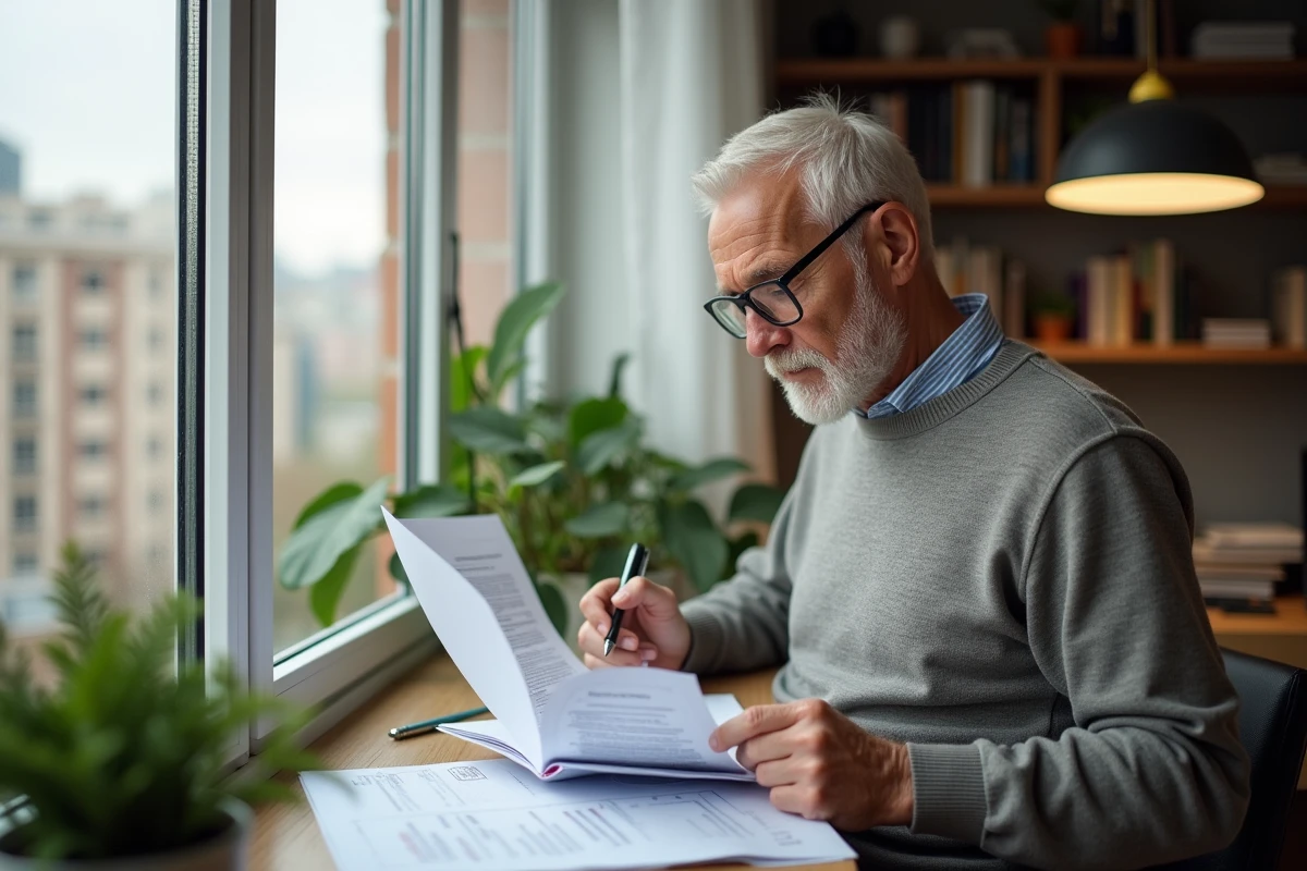 Homme d age lit a une fenetre dans un bureau maison