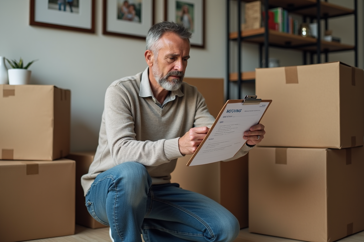 Homme d'âge moyen plan rapproché en train de préparer son déménagement
