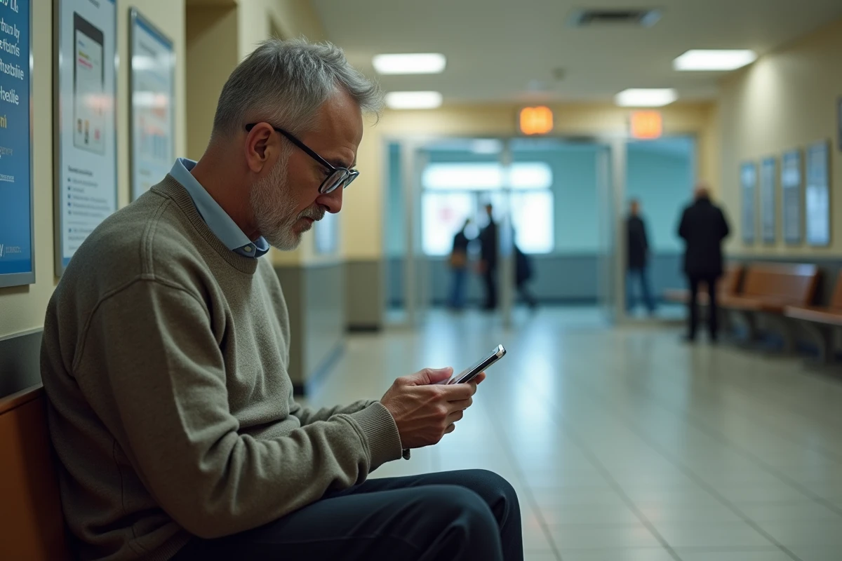 Homme utilisant un smartphone dans un lieu public