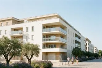 Immeuble résidentiel neuf à Montpellier avec balcons vitrés et végétation méditerranéenne