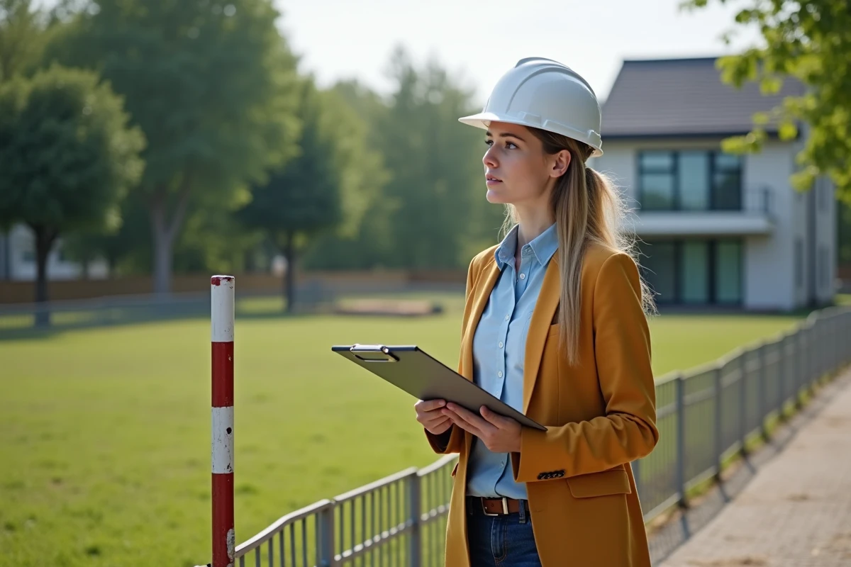 Jeune architecte observant une limite de terrain résidentiel