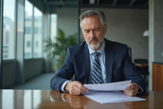 Homme d'affaires en costume dans un bureau moderne