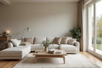 Salon d'une maison à vendre en Finistère avec mise en scène home staging soignée pour attirer des acheteurs