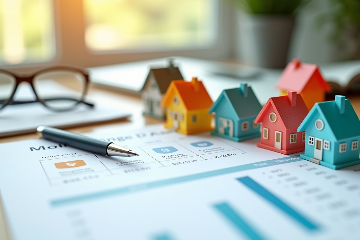 Maisons miniatures sur graphique de taux de credit immobilier