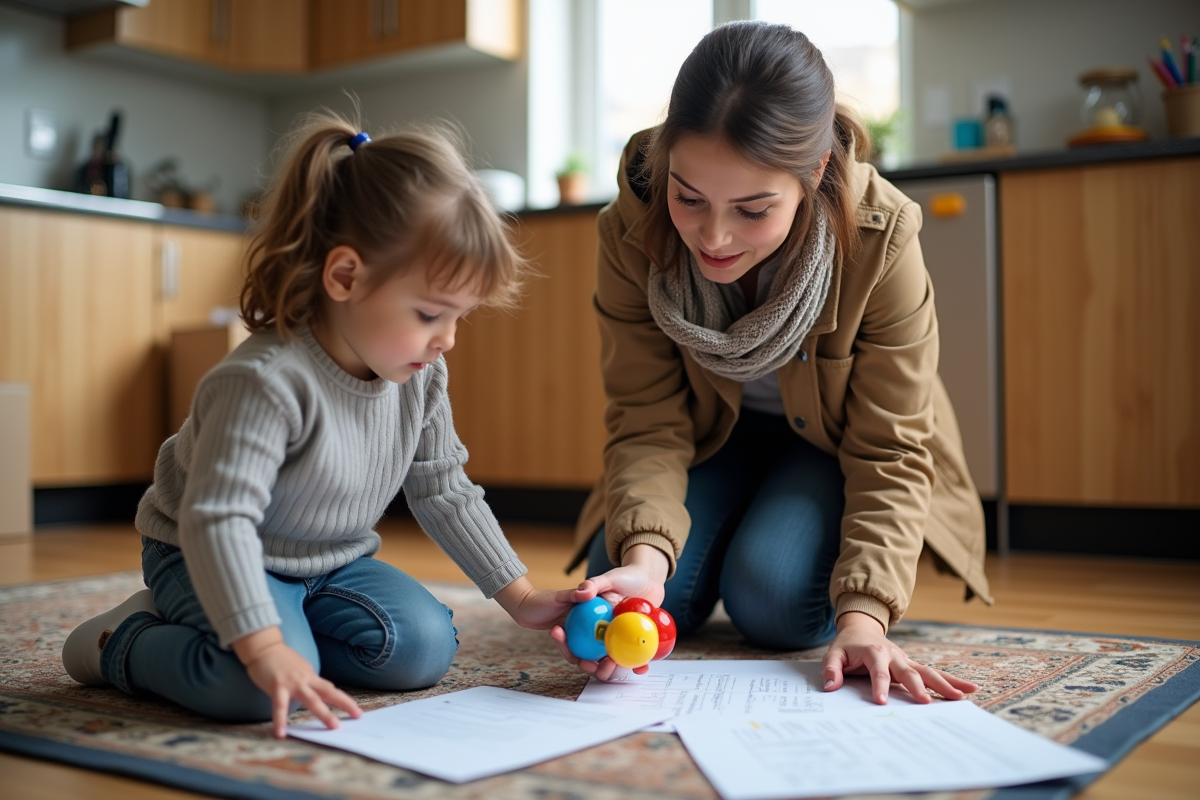 Maman et sa fille discutant des documents de déménagement