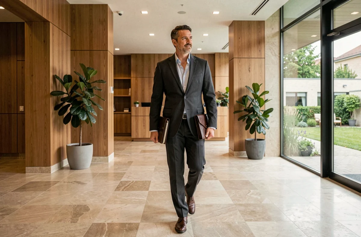 Directeur commercial de Marignan dans le hall d'entrée d'une résidence neuve dans le Val-d'Oise