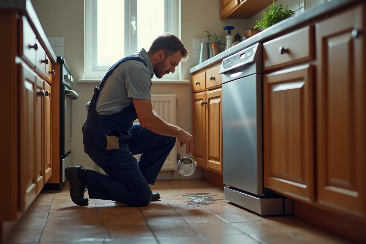 Plombier examine une fuite d