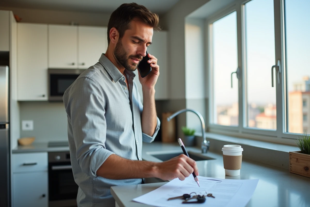 Propriétaire vérifiant les documents pré état daté avant une vente immobilière rapide