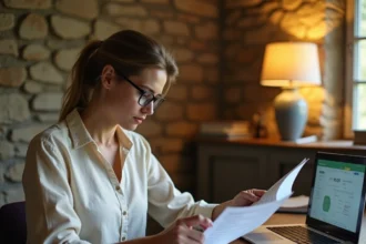 Propriétaire de gîte rural consultant des documents administratifs liés à la proposition Itea pour les Gîtes de France