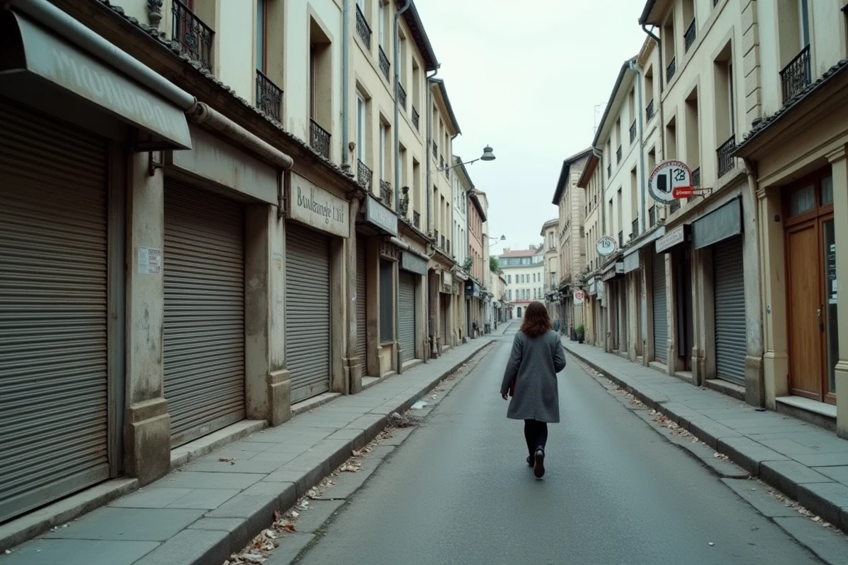 Rue commerciale désertée avec commerces fermés dans un quartier défavorisé de Blois