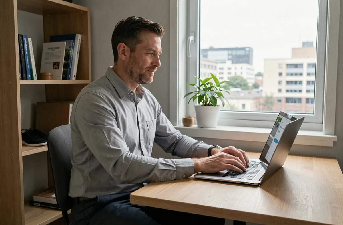 Salarié en déplacement professionnel recherchant un logement temporaire sur une plateforme en ligne